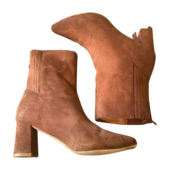 Lulus Walder Brown Suede Pointed Toe Block Heel Booties Size 6.5 Western Chic - Picture 7 of 12